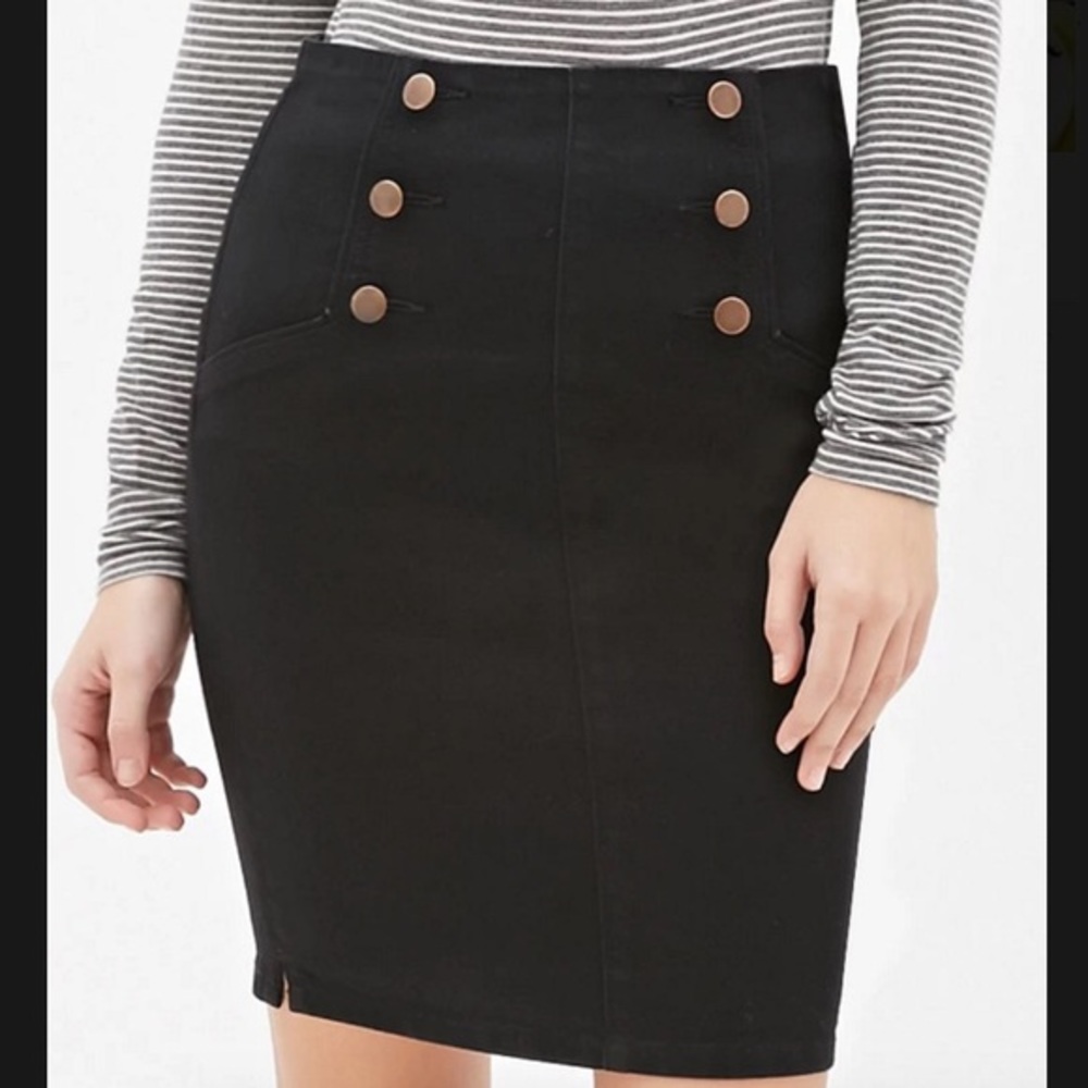 Forever 21 Button‎ Detail Black Denim Skirt